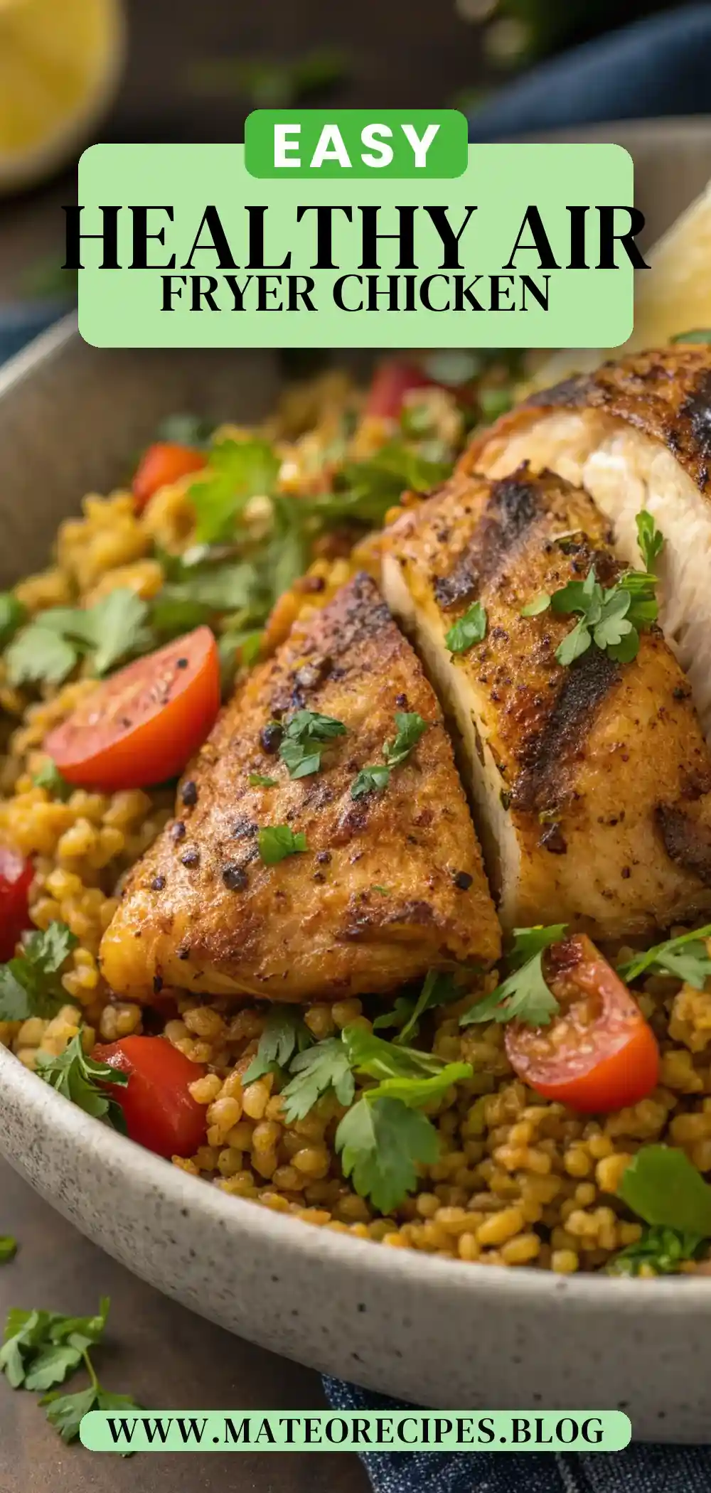 Pinterest pin 2 (Design 2) for Air Fryer Chicken Freekeh