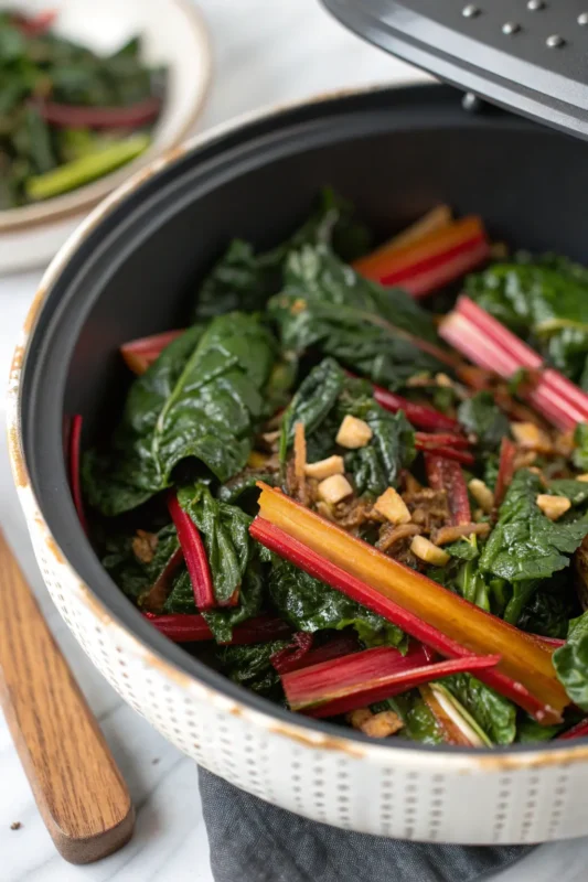 A delicious plate of Air Fryer Swiss Chard