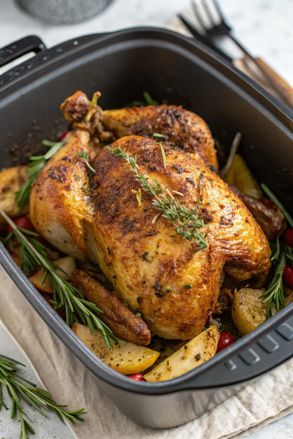 A delicious plate of Air Fryer Cornish Hen
