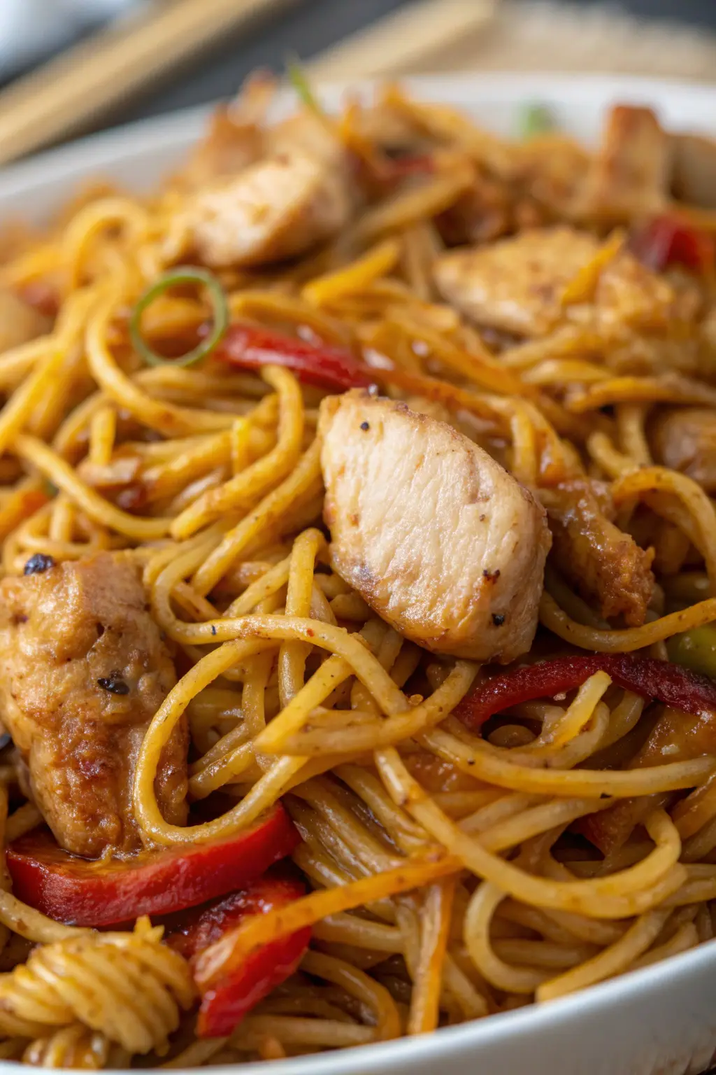 A delicious plate of Air Fryer Chicken Noodles