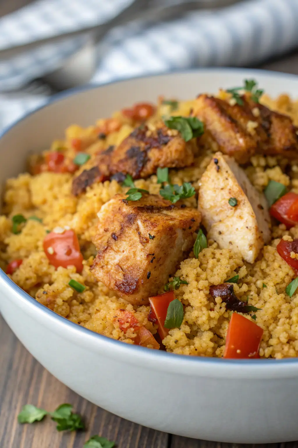 A delicious plate of Air Fryer Chicken Couscous