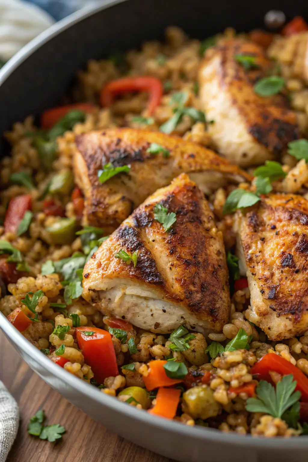 A delicious plate of Air Fryer Chicken Freekeh