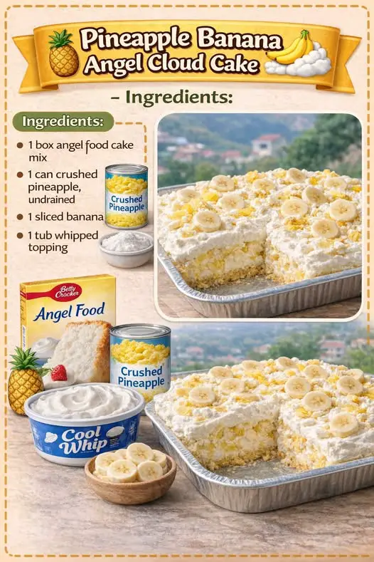 Pineapple Banana Angel Cloud Cake 🍍🍌☁️