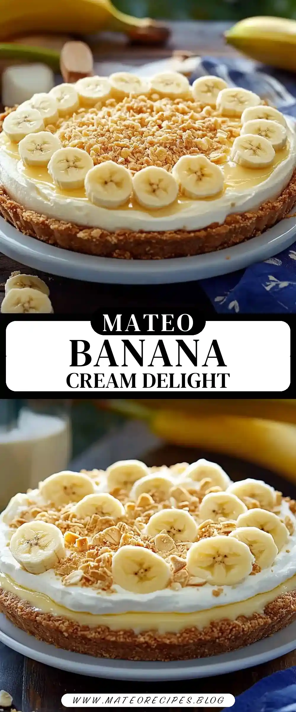 Pinterest pin (Design 3) for No-Bake Banana Cream Cheese Pie 🍌
