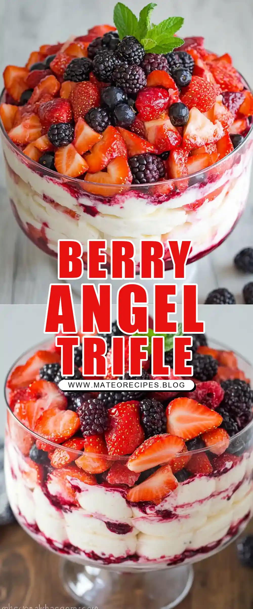 Pinterest pin (Design 1) for Mixed Berry and Angel Food Trifle Recipe