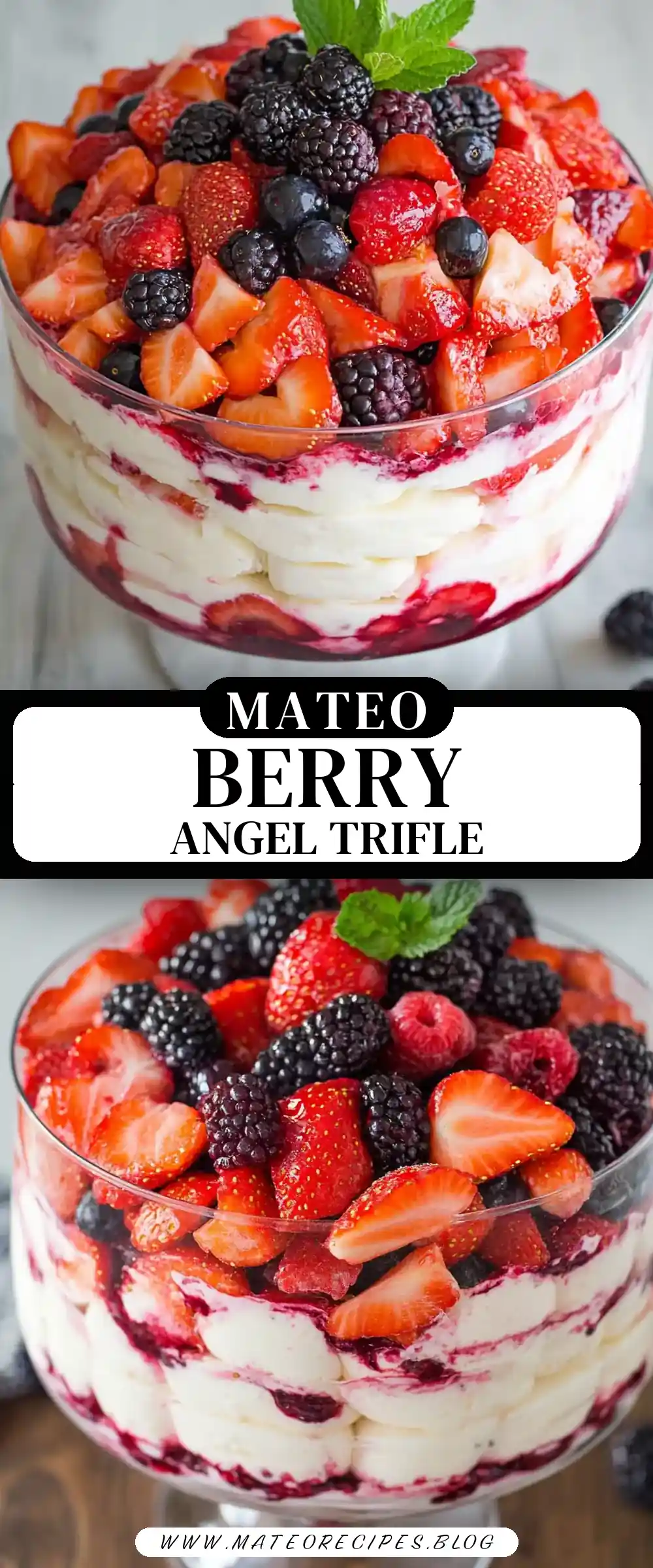 Pinterest pin (Design 3) for Mixed Berry and Angel Food Trifle Recipe