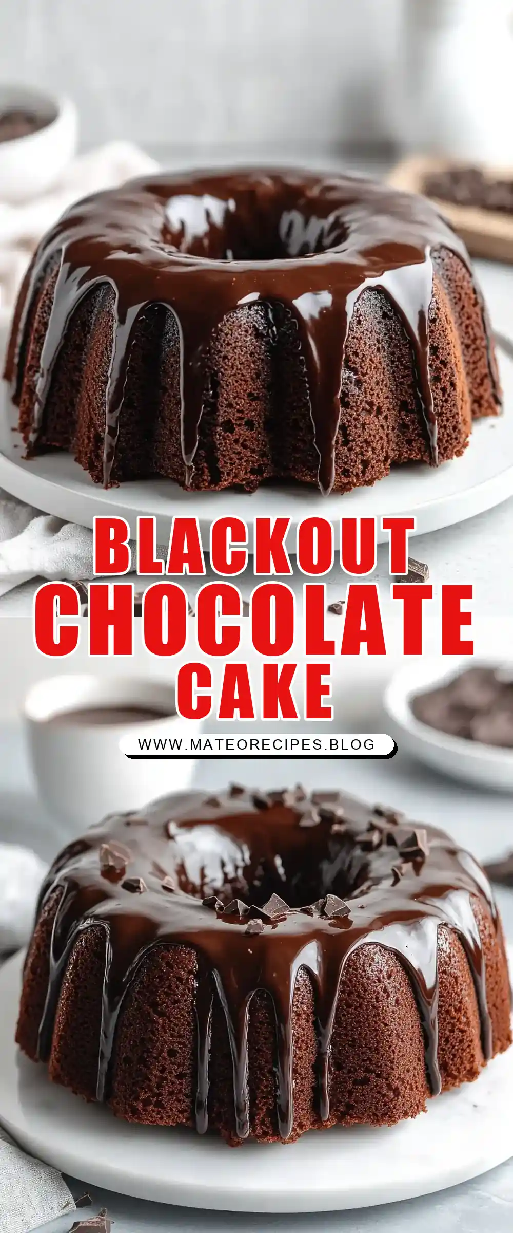 Pinterest pin (Design 1) for Blackout Chocolate Bundt Cake with Chocolate Ganache Glaze