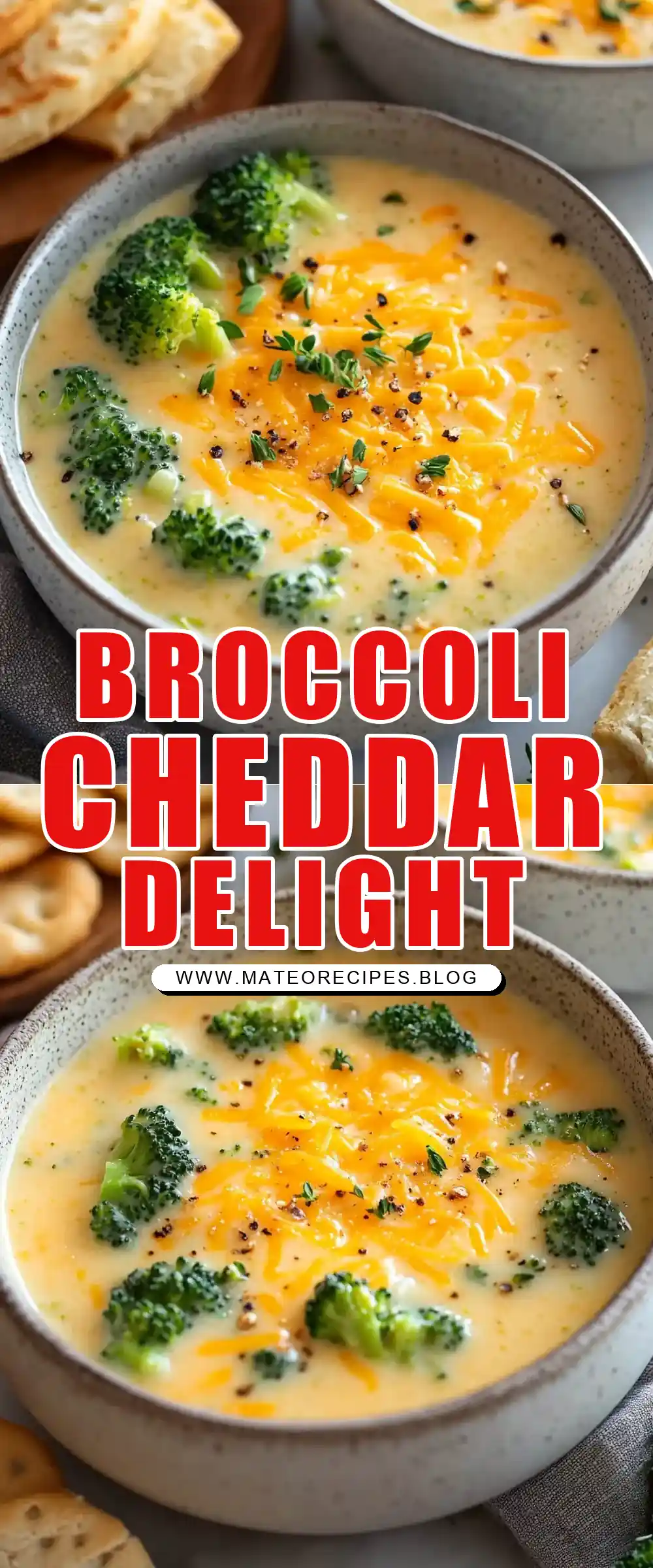 Pinterest pin (Design 1) for Creamy Broccoli Cheddar Soup