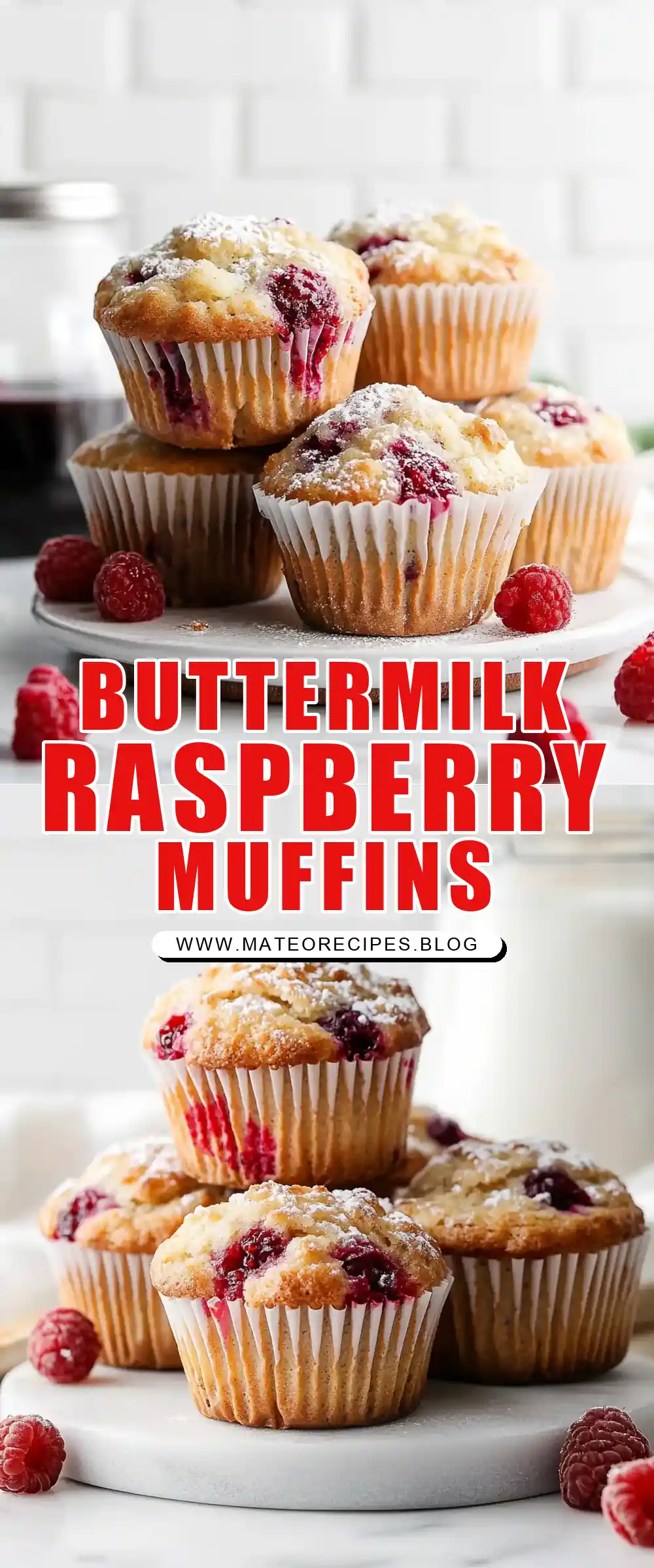 Pinterest pin (Design 1) for Buttermilk Raspberry Muffins