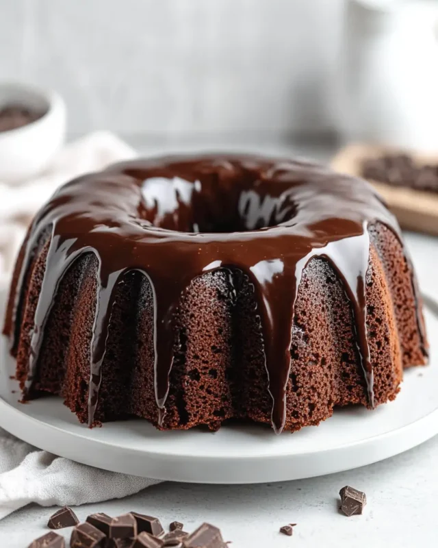 A delicious plate of Blackout Chocolate Bundt Cake with Chocolate Ganache Glaze