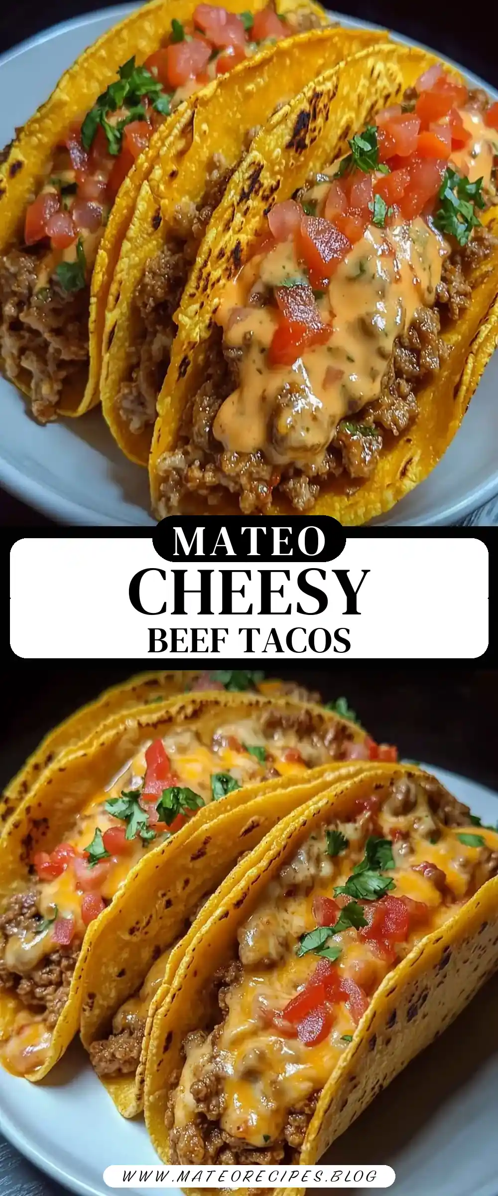 Pinterest pin (Design 3) for Cheesy Rotel Beef Tacos