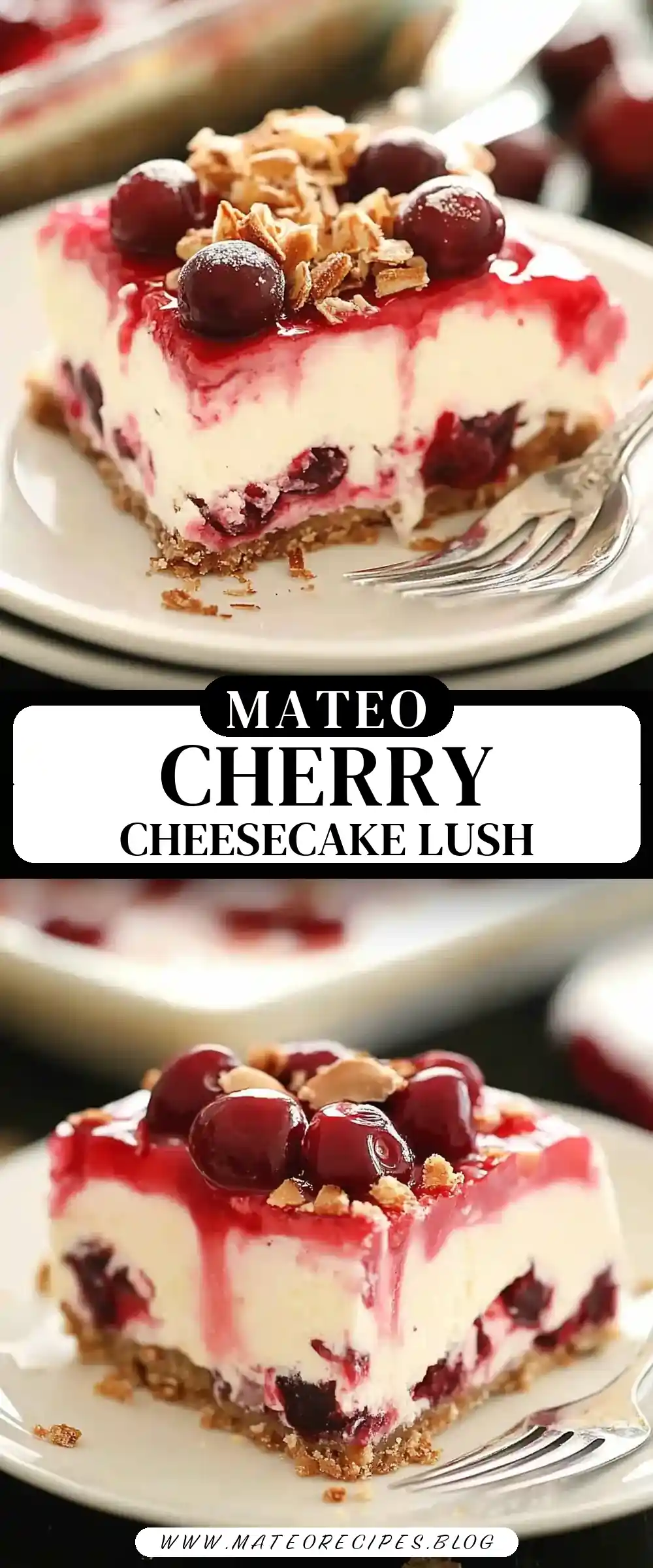 Pinterest pin (Design 3) for Layered Cherry Cheesecake Lush Dessert Recipe