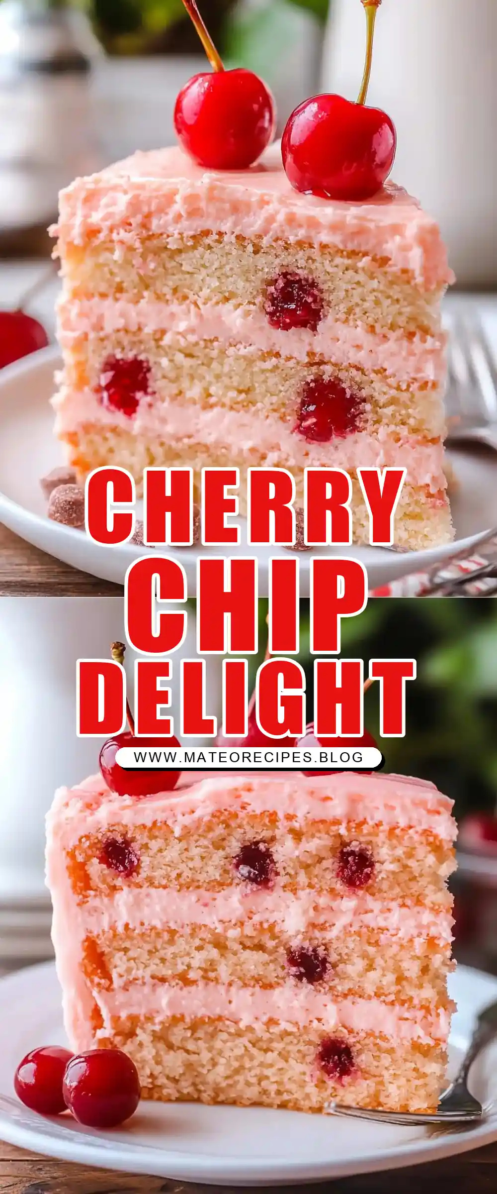 Pinterest pin (Design 1) for Cherry Chip Cake
