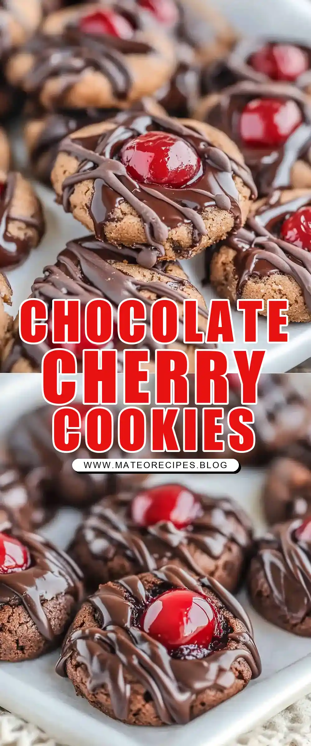 Pinterest pin (Design 1) for Chocolate Cherry Thumbprint Cookies