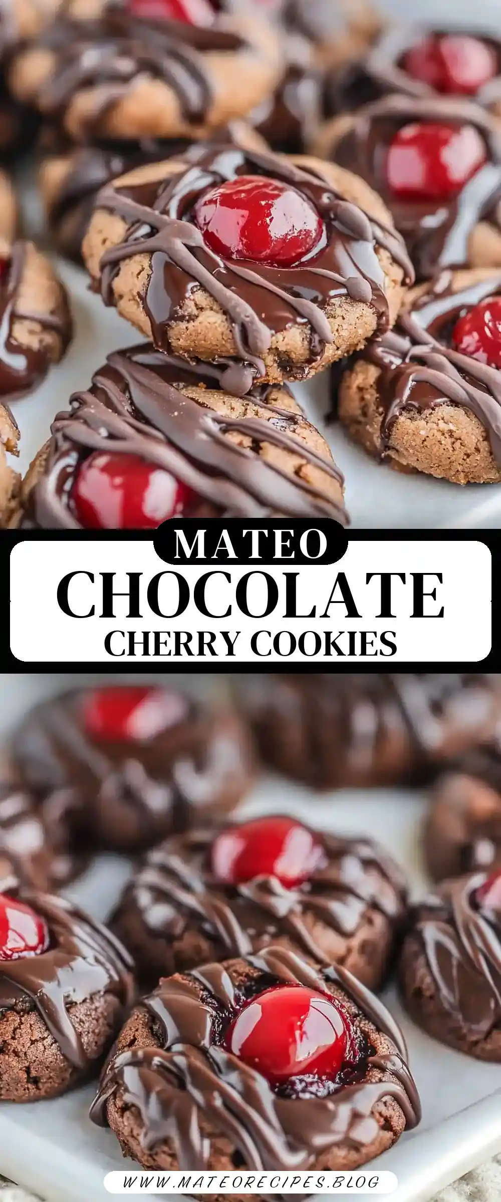 Pinterest pin (Design 3) for Chocolate Cherry Thumbprint Cookies