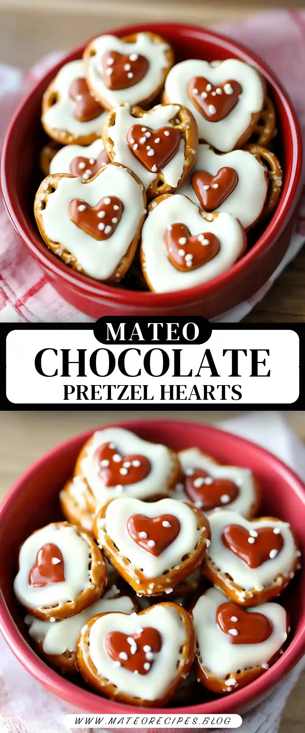 Pinterest pin (Design 3) for White Chocolate Pretzel Hearts Recipe