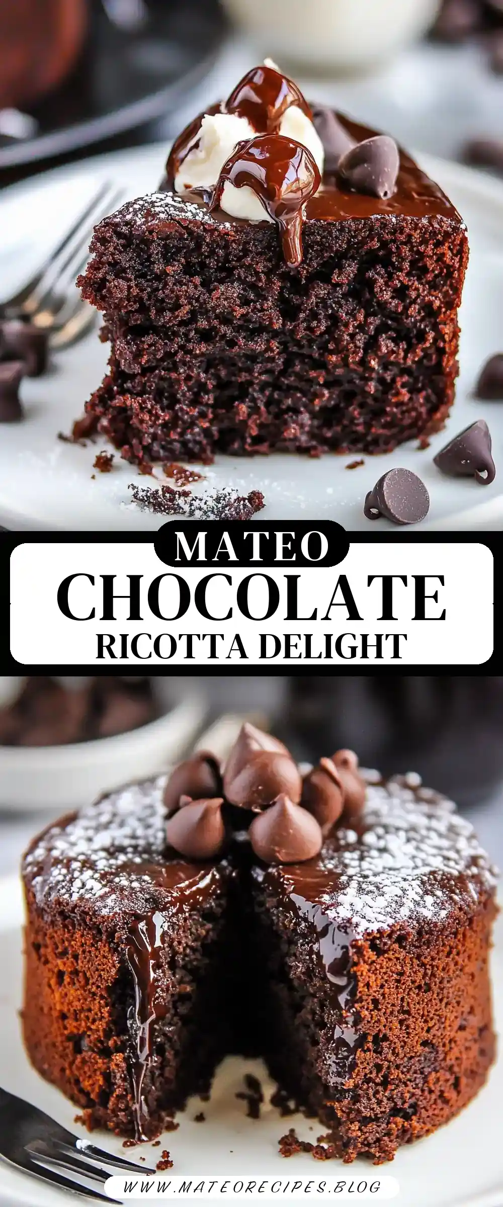 Pinterest pin (Design 3) for Chocolate Ricotta Cake