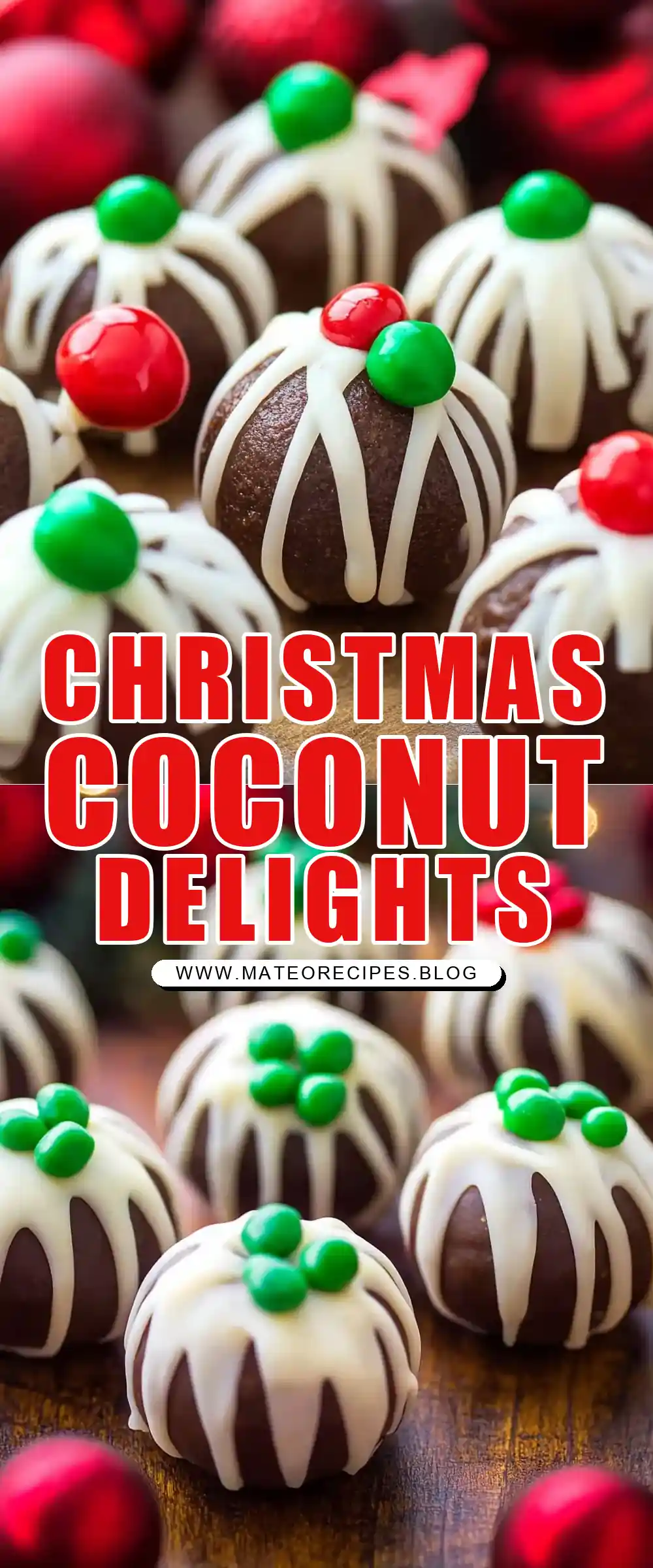 Pinterest pin (Design 1) for Christmas Coconut Balls Recipe