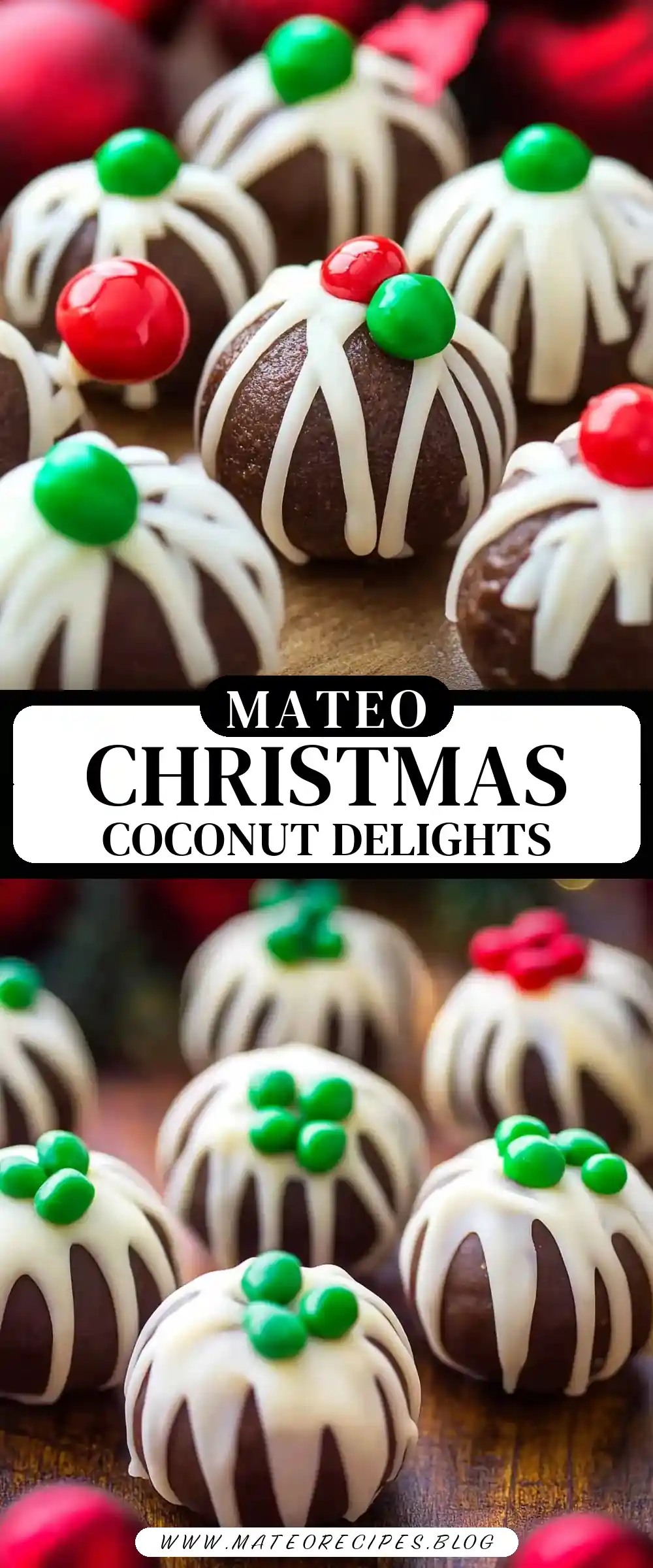 Pinterest pin (Design 3) for Christmas Coconut Balls Recipe