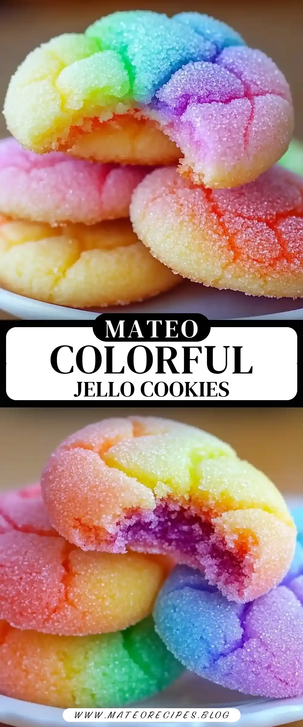 Pinterest pin (Design 3) for Jello Sugar Cookies – Soft, Chewy & Colorful Treats