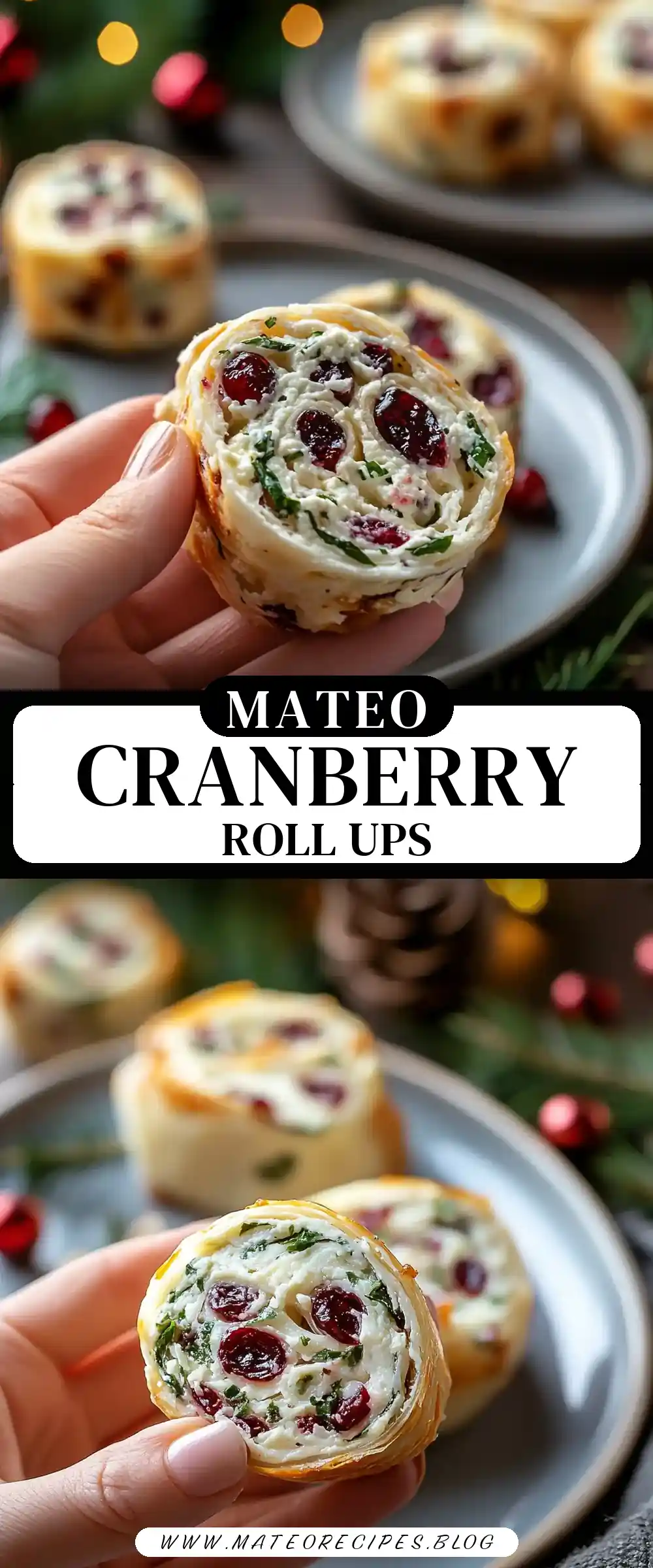 Pinterest pin (Design 3) for Savory Christmas Cranberry Roll Ups