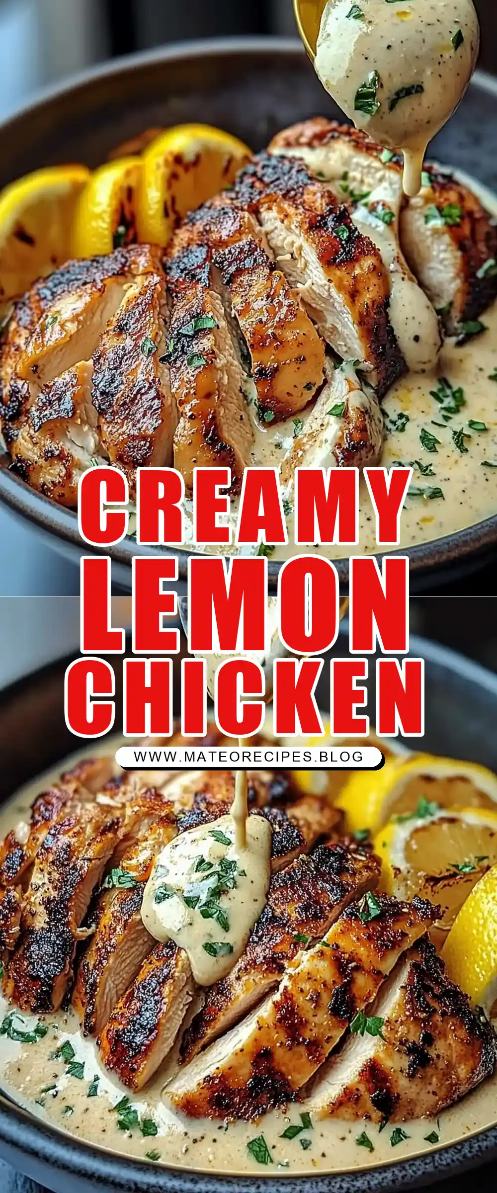 Pinterest pin (Design 1) for Lemon Pepper Chicken Bowl with Creamy Lemon Sauce 🍋