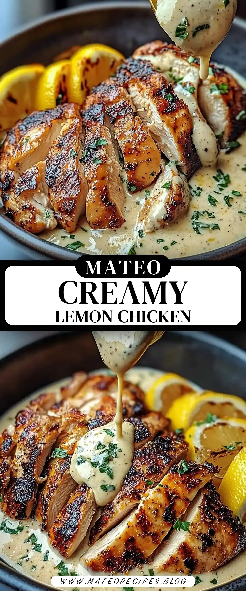 Pinterest pin (Design 3) for Lemon Pepper Chicken Bowl with Creamy Lemon Sauce 🍋