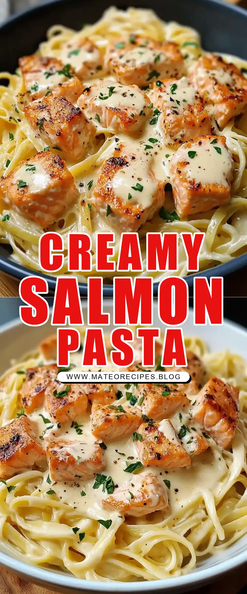 Pinterest pin (Design 1) for Creamy Air-Fried Salmon Pasta