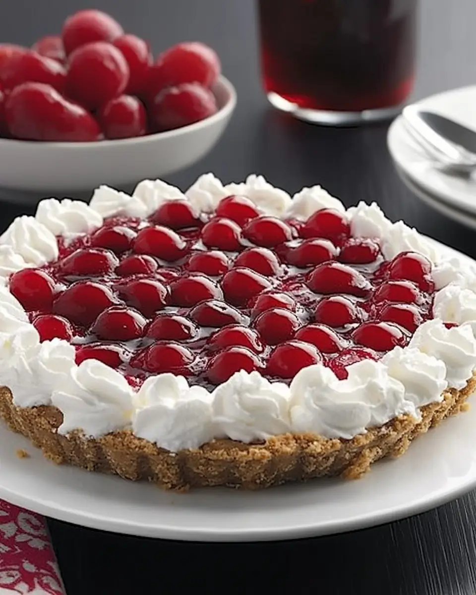 A delicious plate of Cherry Cheesecake Cream Pie 🍒