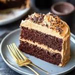 A delicious plate of Chocolate Cake with Chocolate Frosting