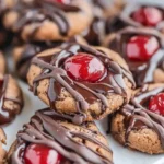 A delicious plate of Chocolate Cherry Thumbprint Cookies