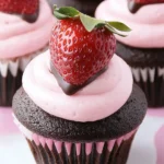 A delicious plate of Chocolate Covered Strawberry Cupcakes