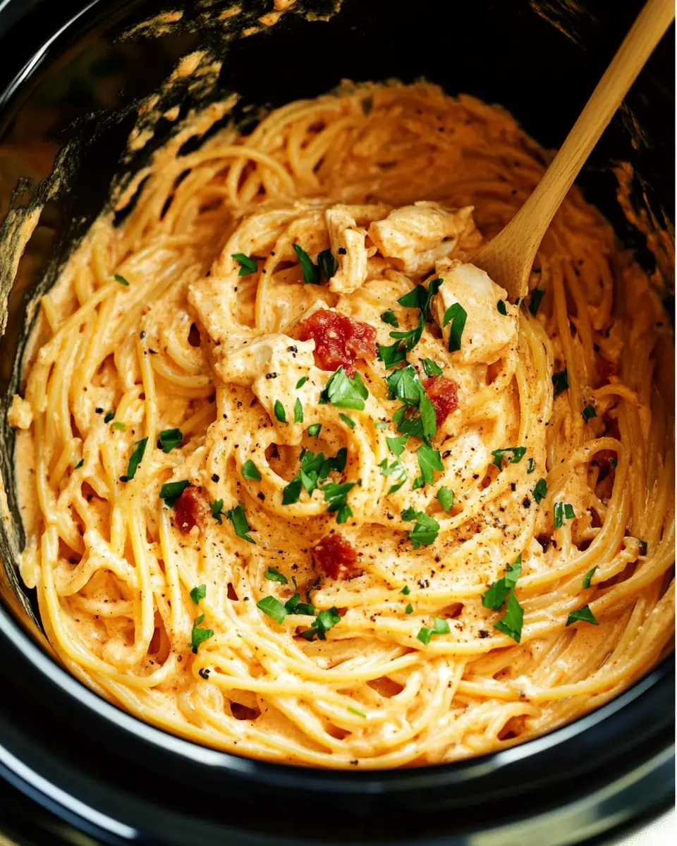 A delicious plate of Creamy Crockpot Chicken Spaghetti ππ Recipe