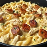 A delicious plate of Creamy Pepper Jack Chicken & Sausage Pasta