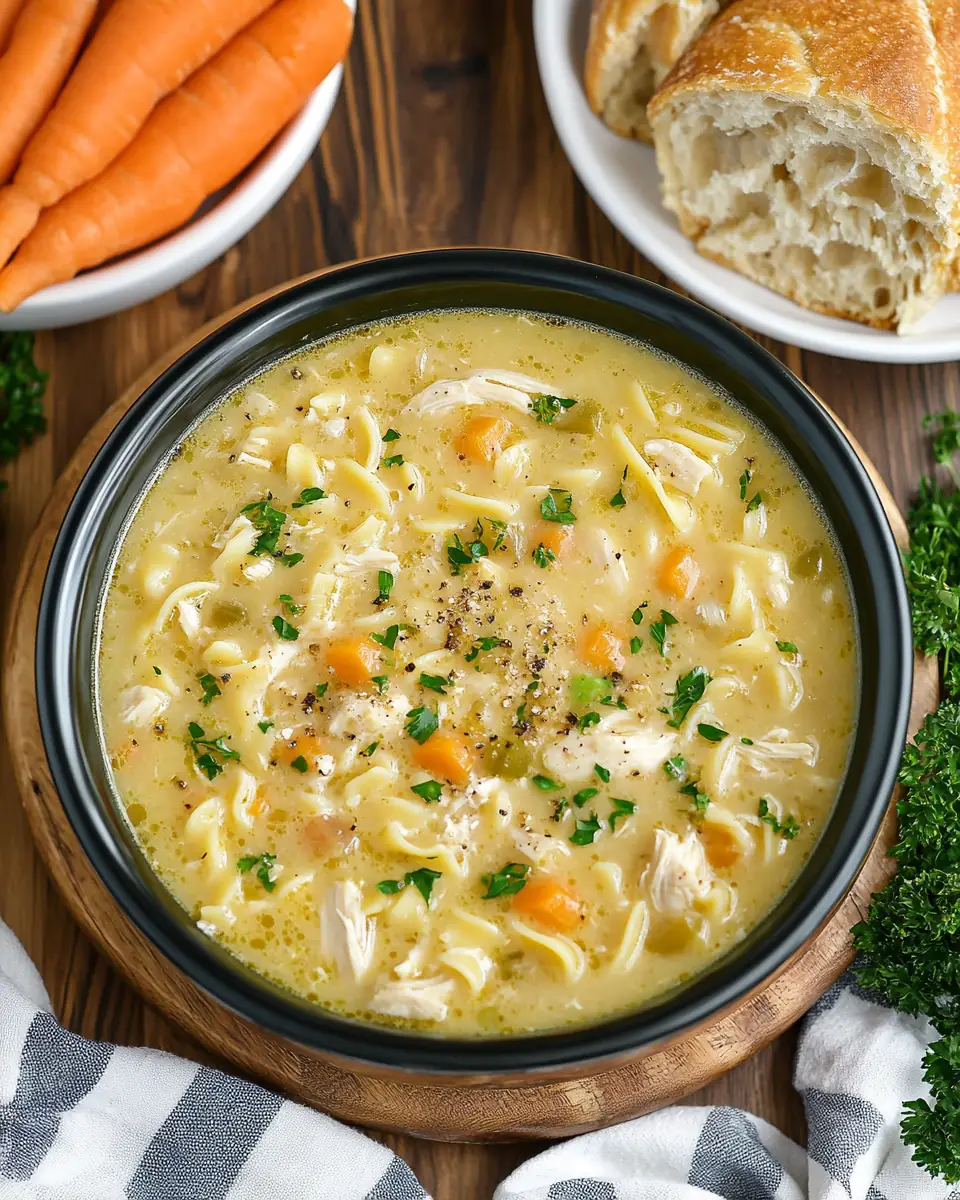 A delicious plate of Crockpot Creamy Chicken Noodle Soup