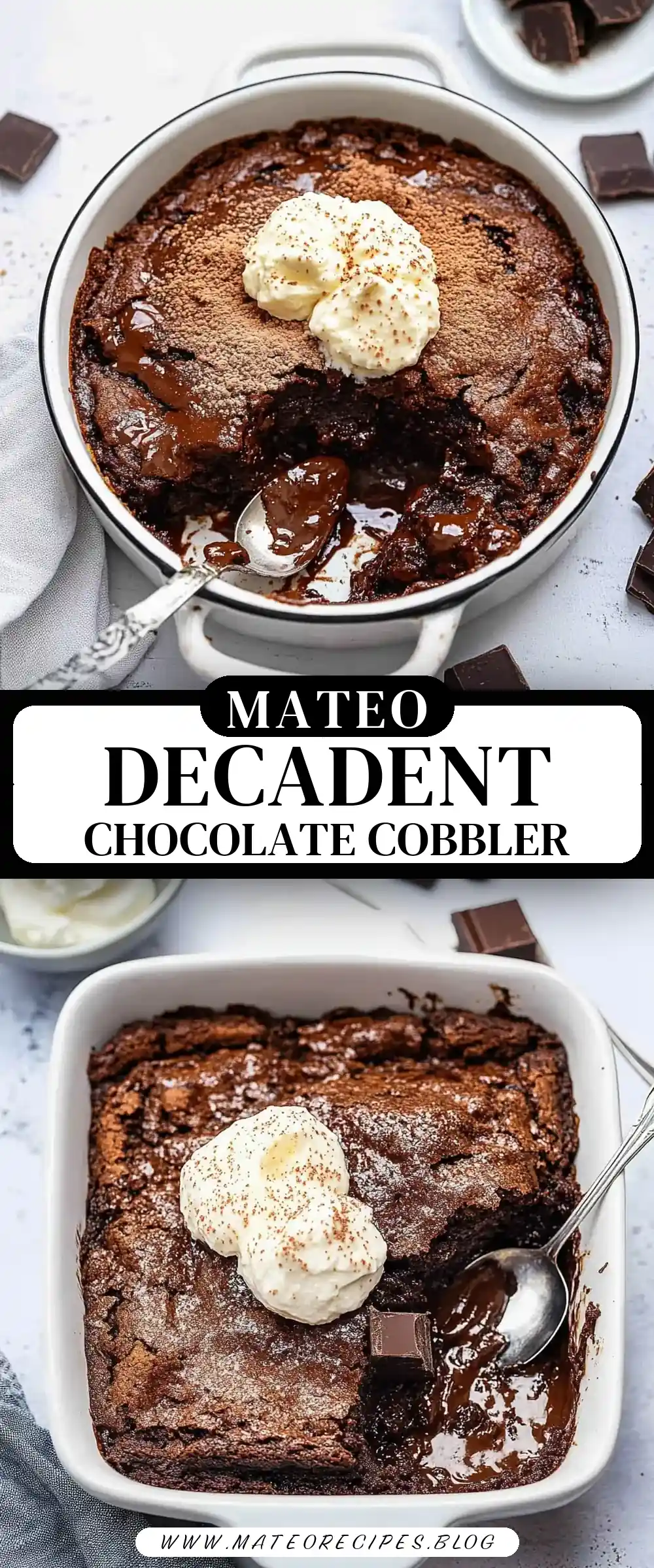 Pinterest pin (Design 3) for Chocolate Cobbler Recipe