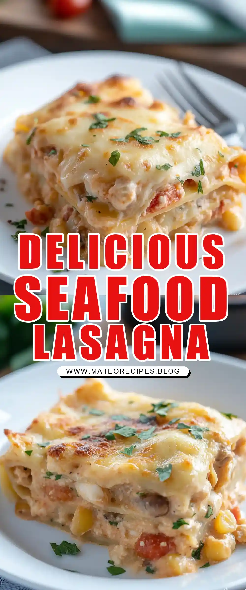 Pinterest pin (Design 1) for Seafood Lasagna