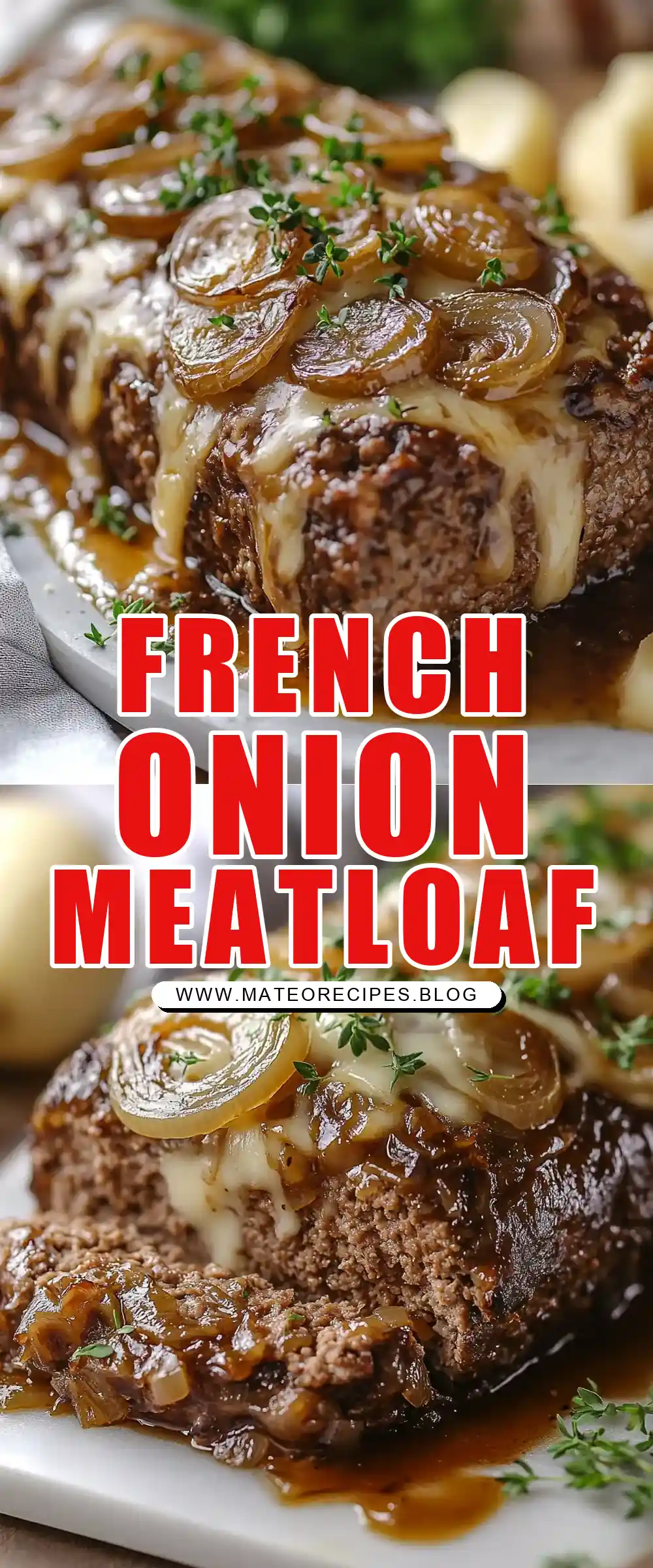 Pinterest pin (Design 1) for French Onion Meatloaf with Melted Swiss Cheese – Slow Cooker Style 🥘🧀