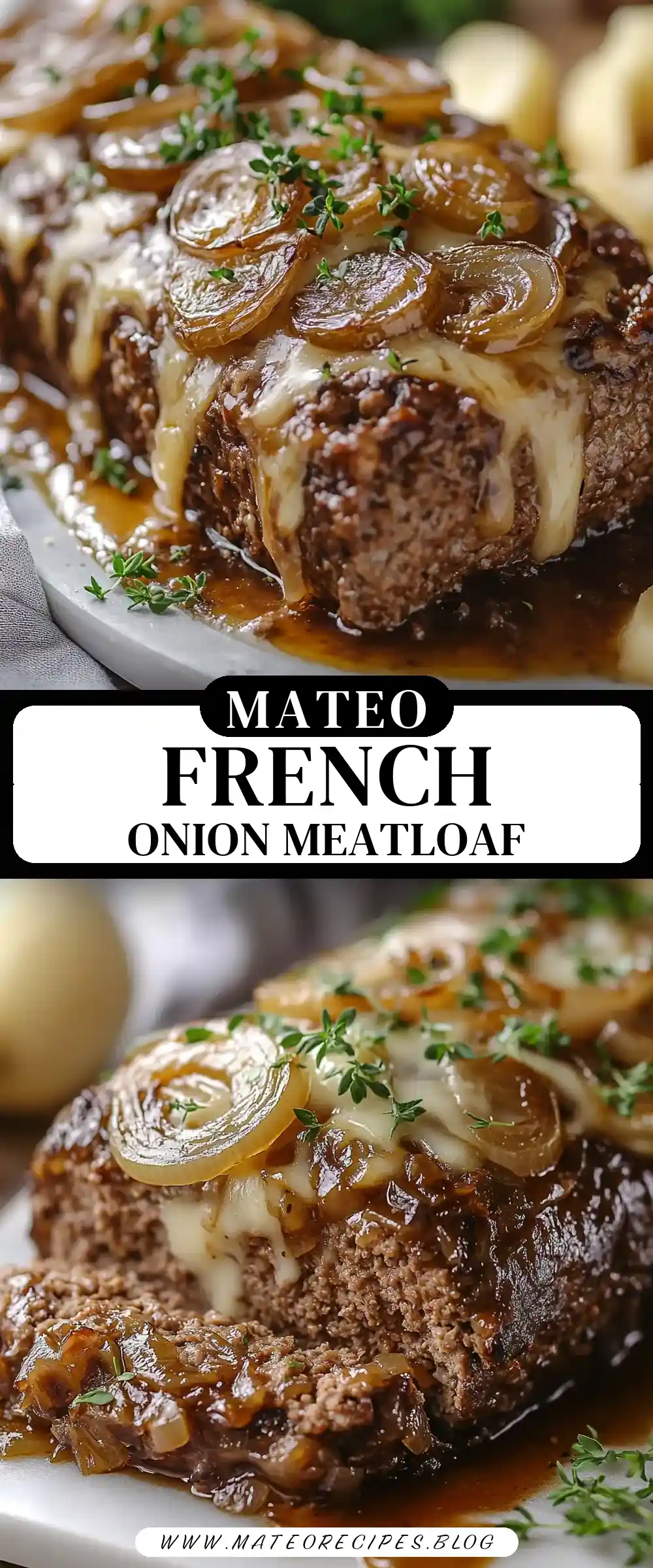 Pinterest pin (Design 3) for French Onion Meatloaf with Melted Swiss Cheese – Slow Cooker Style 🥘🧀