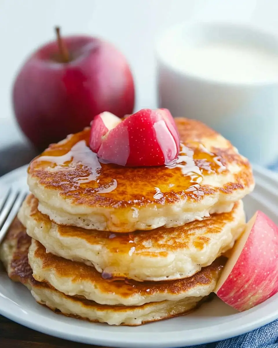 A delicious plate of Farmers Cheese Pancakes with Apple (Syrniki)