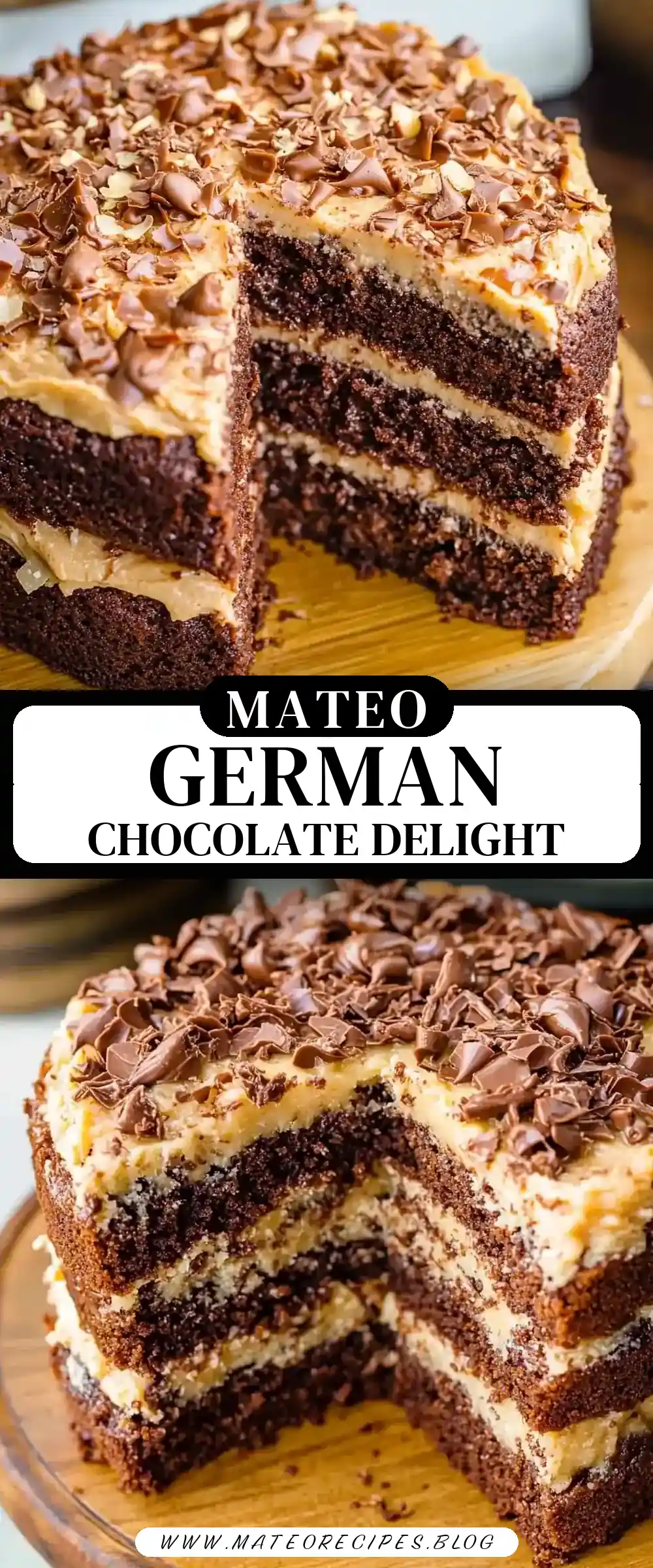 Pinterest pin (Design 3) for German Chocolate Cake Recipe