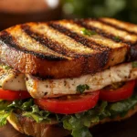 A delicious plate of Garlic Butter, Lettuce, Tomato & Grilled Chicken Sandwich