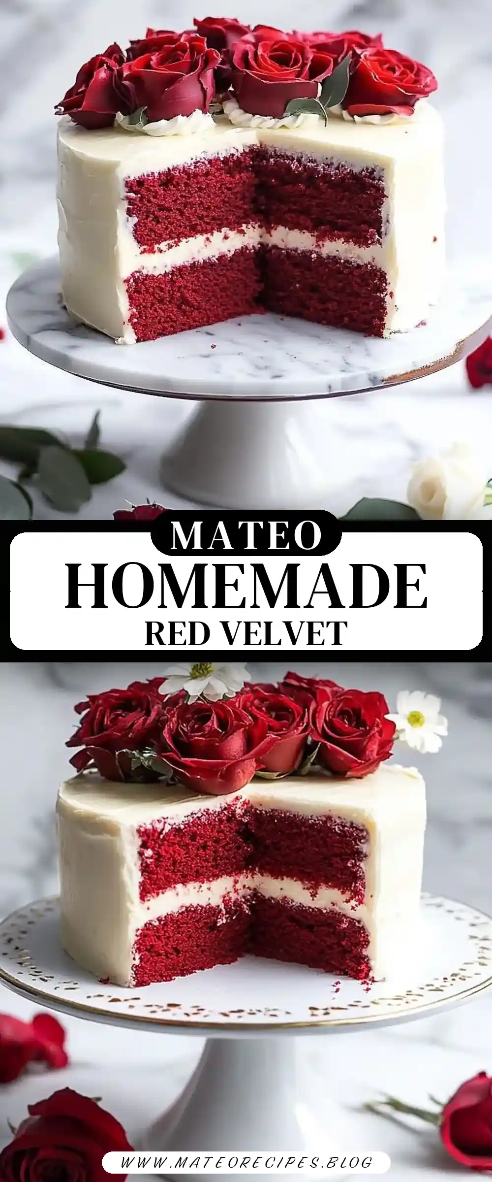 Pinterest pin (Design 3) for Homemade Red Velvet Cake Recipe