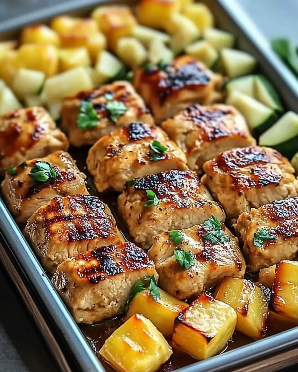 A delicious plate of Hawaiian Chicken Sheet Pan
