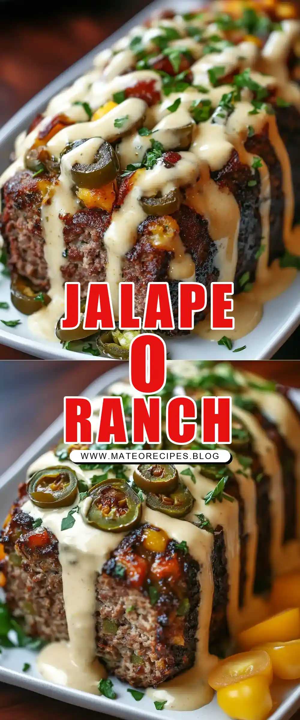 Pinterest pin (Design 1) for Smoky Jalapeño Popper Meatloaf with Ranch Drizzle
