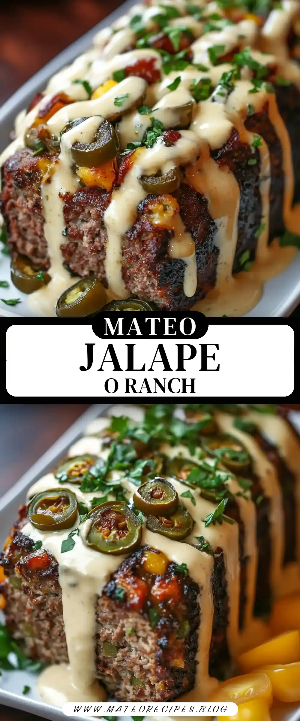 Pinterest pin (Design 3) for Smoky Jalapeño Popper Meatloaf with Ranch Drizzle
