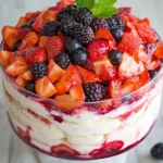 A delicious plate of Mixed Berry and Angel Food Trifle Recipe
