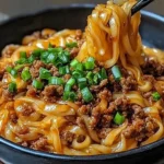 A delicious plate of Mongolian Ground Beef Noodles