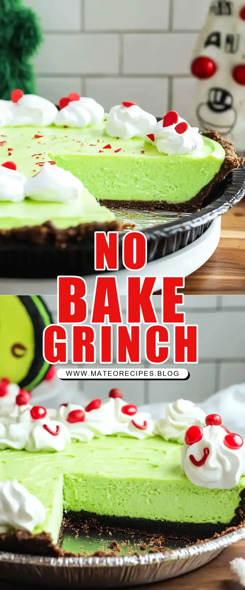 Pinterest pin (Design 1) for No-Bake Grinch Pie