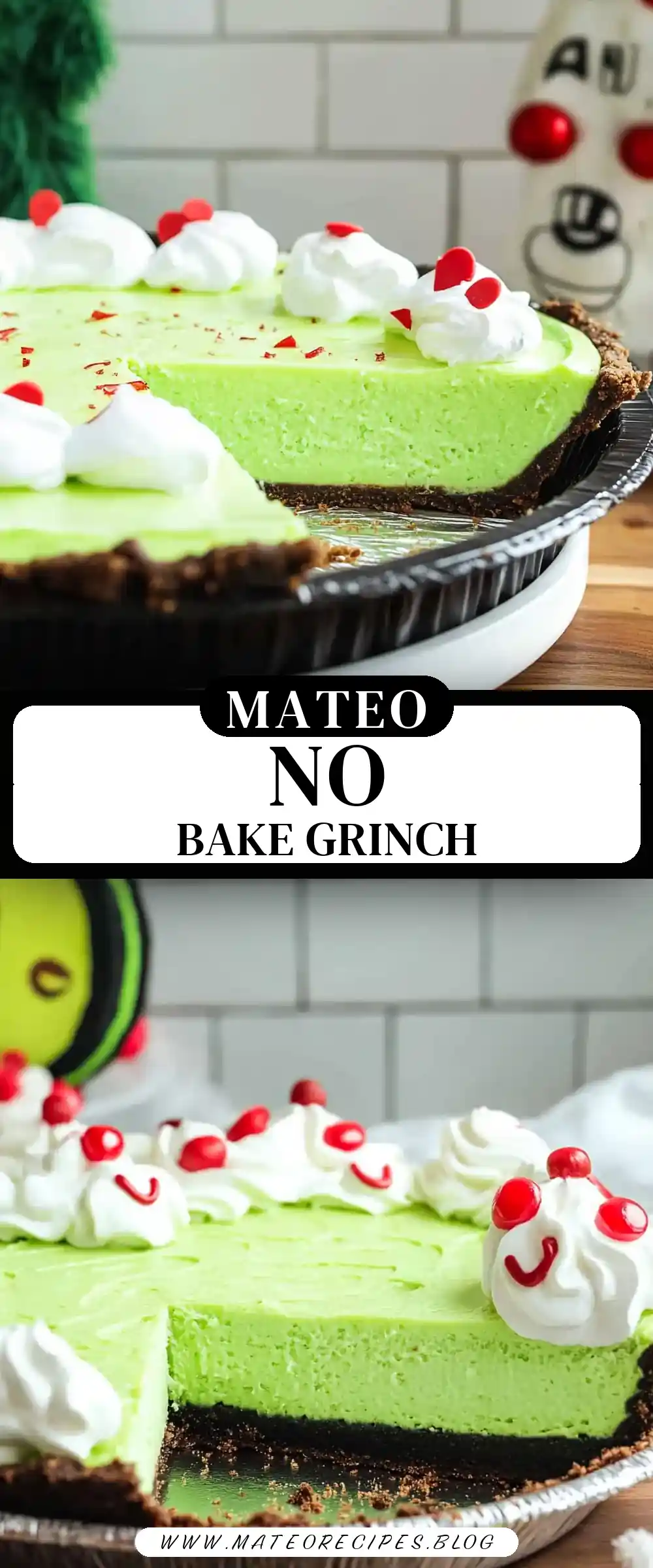 Pinterest pin (Design 3) for No-Bake Grinch Pie